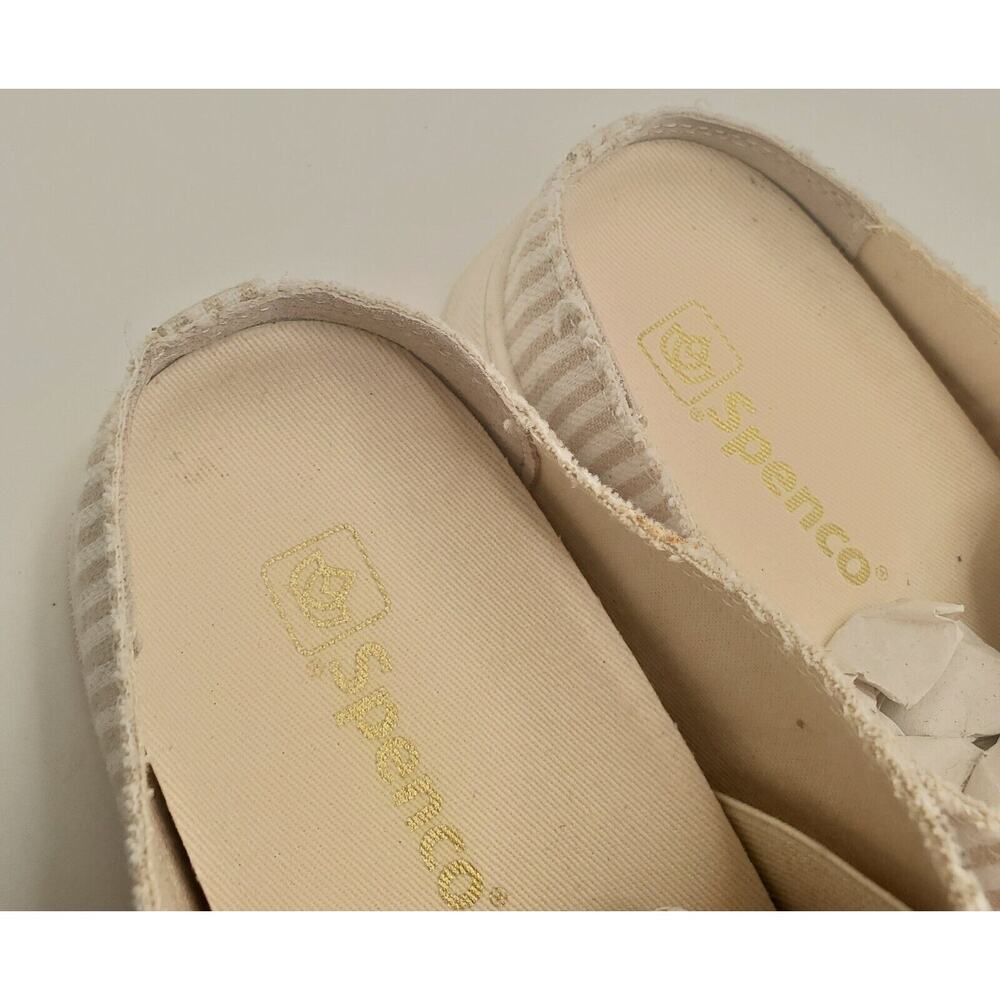 Spenco Orthotic 7.5 Tan Stripe Canvas Slip-On Sneaker Mules Santa Rosa New - Picture 6 of 9